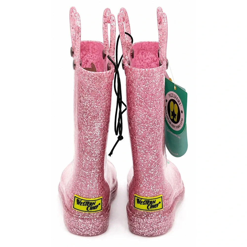 Western Chief Girls Abby Toddler 7 Pink Glitter Light Up Waterproof Rain Boots